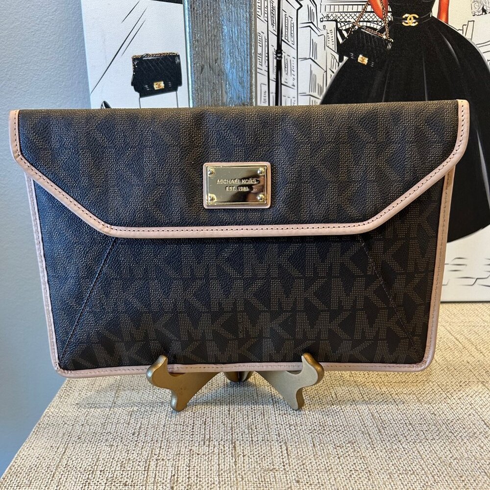 Michael Kors Monogram Large Envelope Clutch Purse